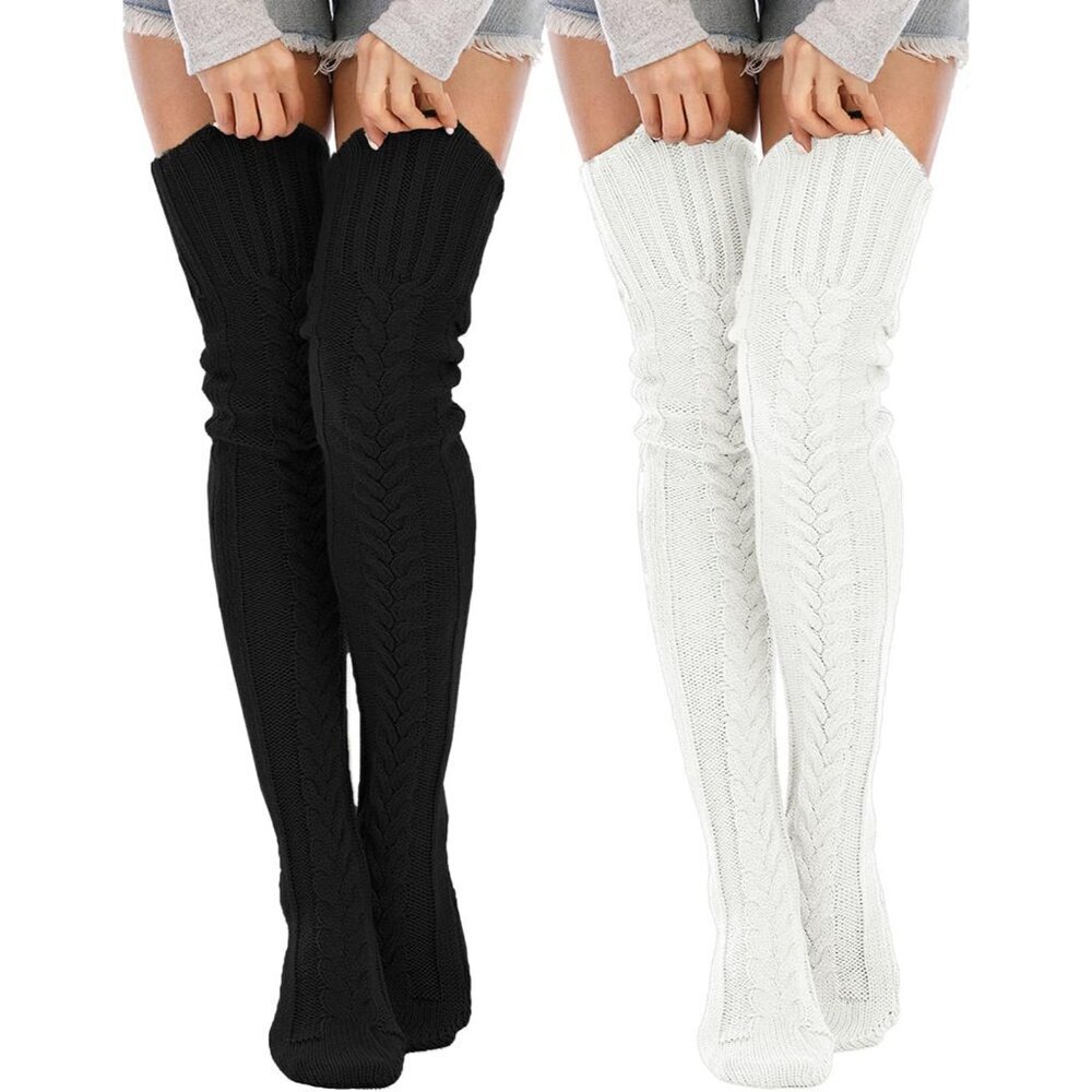 Women's Acrylic Thigh High Socks Over Knee Winter Leg Warmers 2 Pack